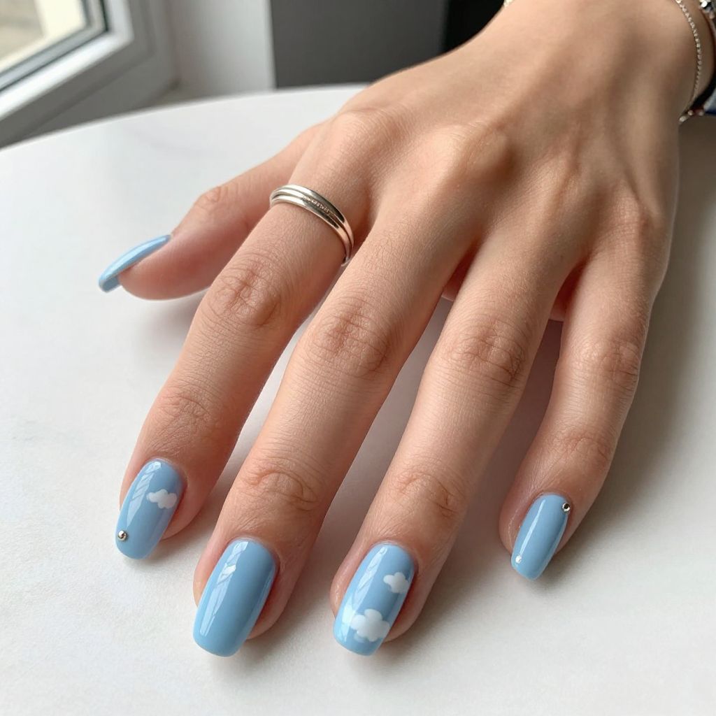 Blue Sky Almond Nails