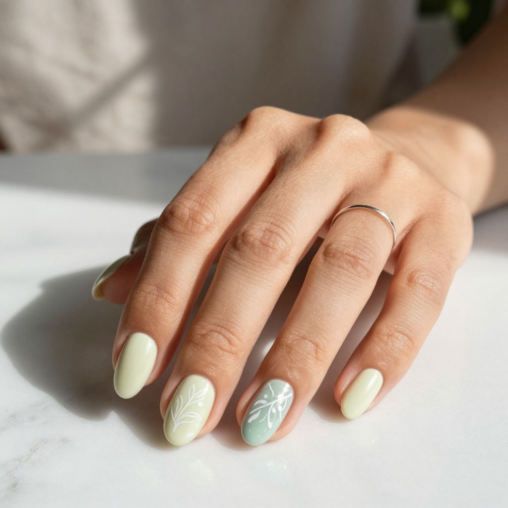Mint Cream Almond Nails