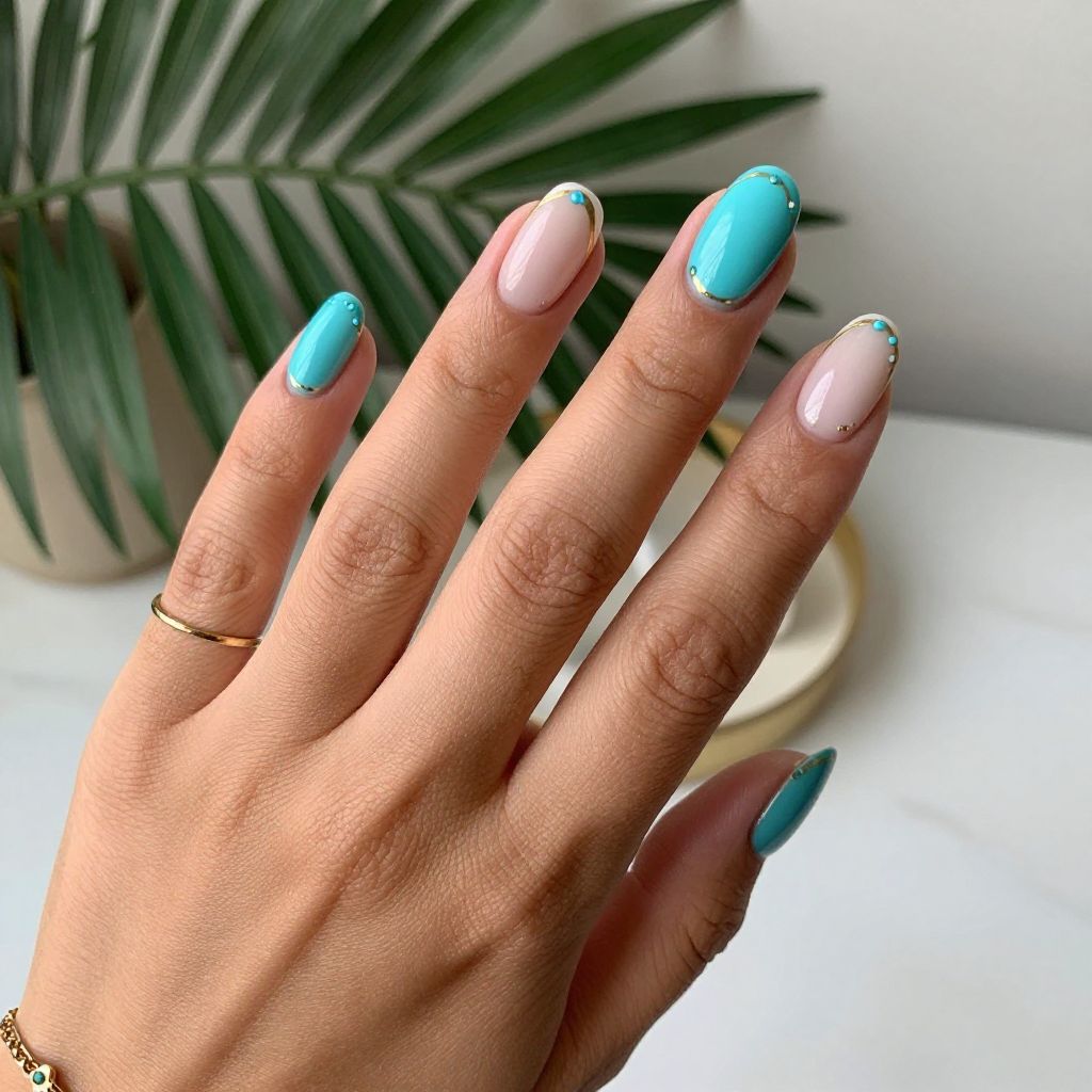 Turquoise and Gold French Tips