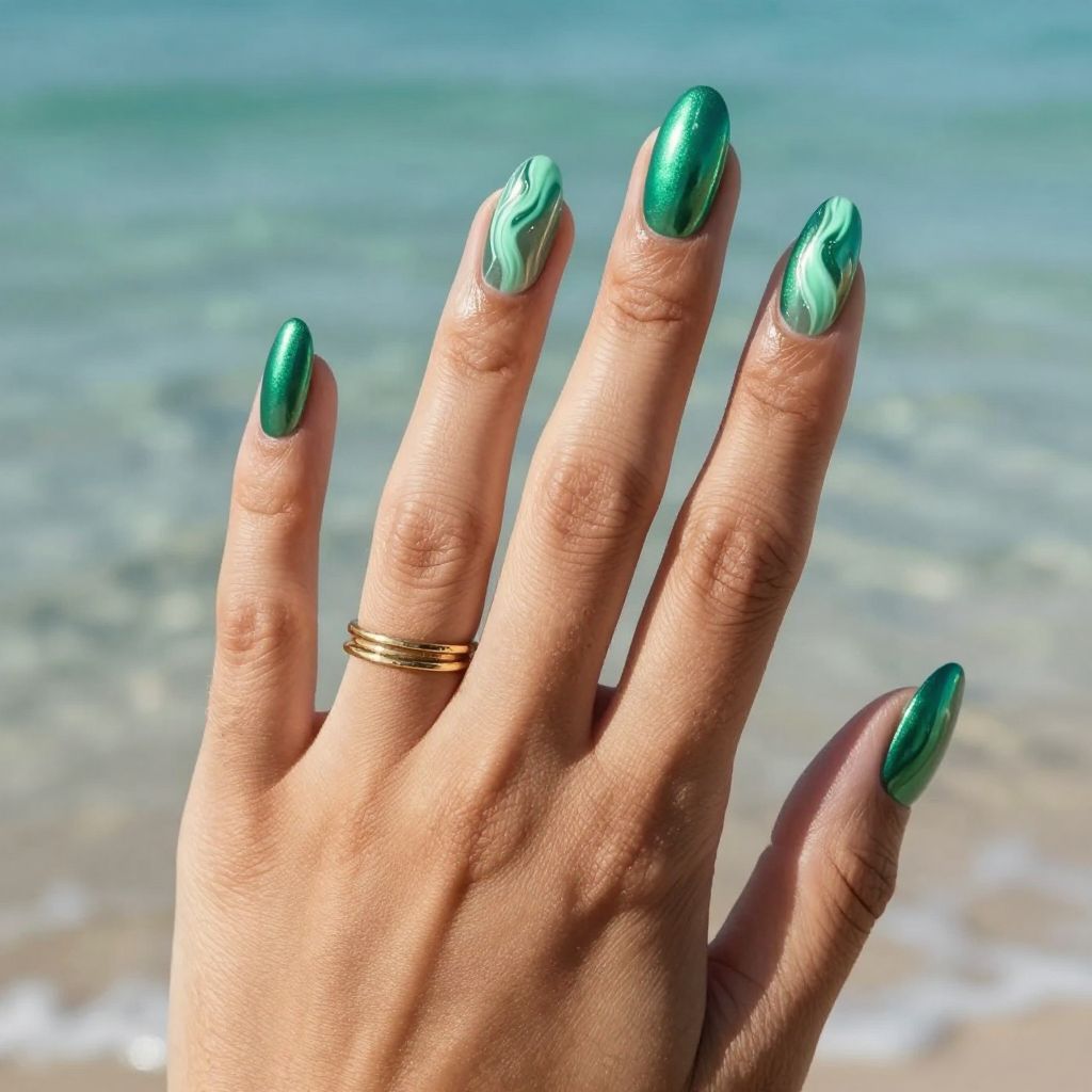 Metallic seaweed swirl nails