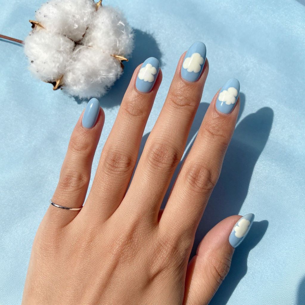 Sky blue cloud puff nails