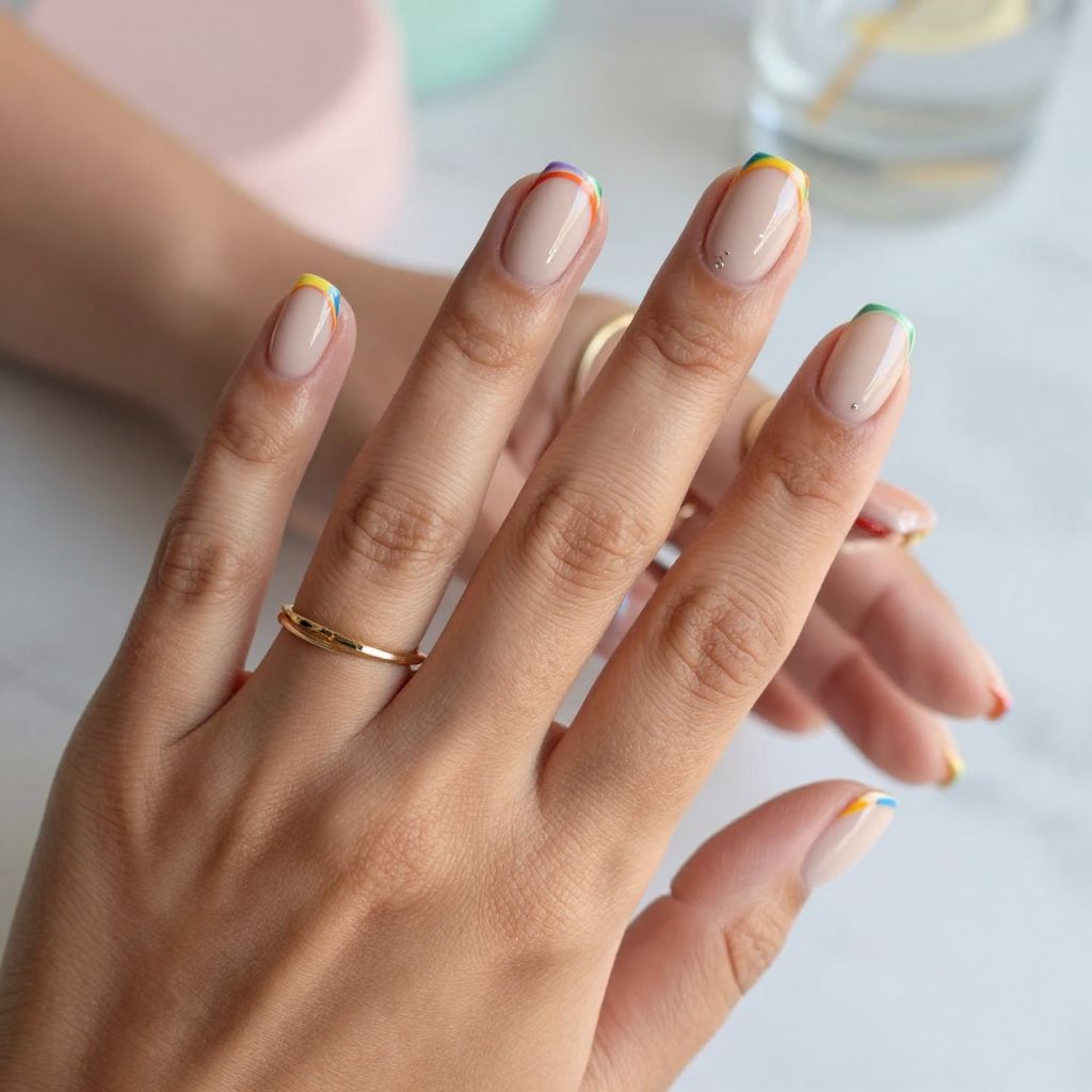 Clean Nude Squares With Rainbow Tips