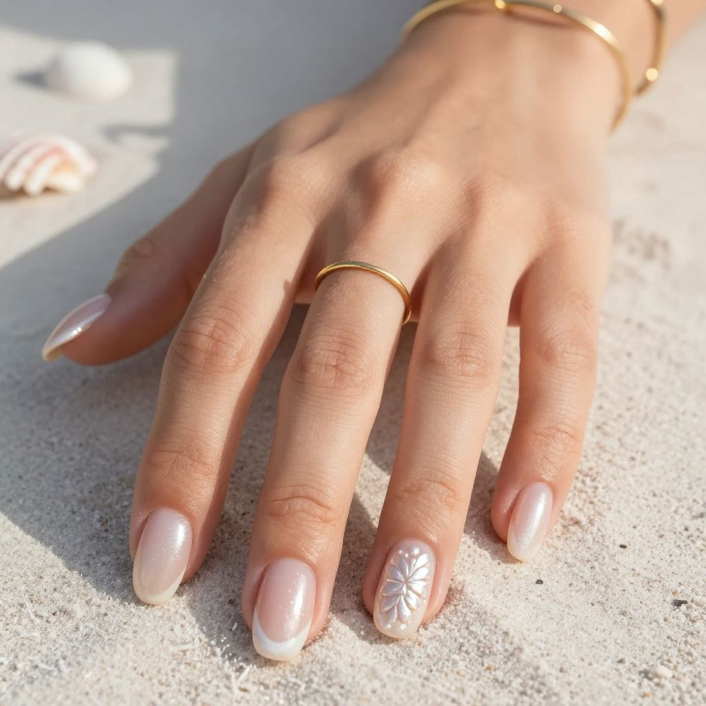 Summer Vacation Nail Ideas - Seashell Pearl French