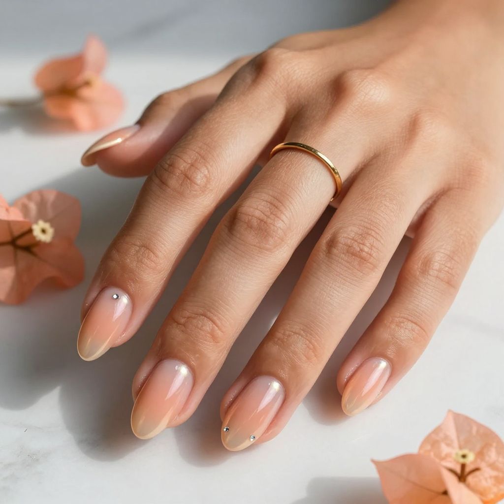 Summer Vacation Nail Ideas - Peach Chrome Glow