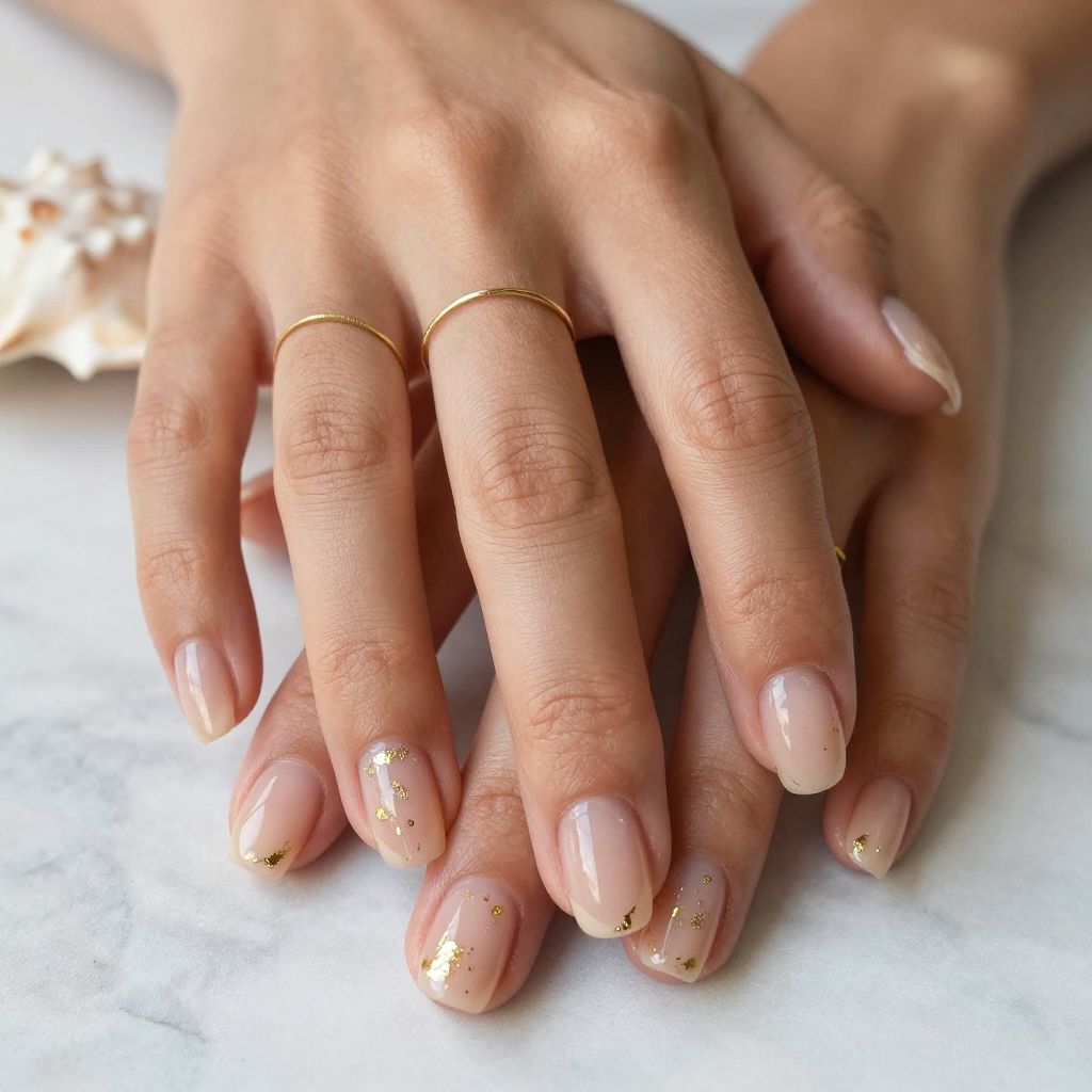 Summer Vacation Nail Ideas - Milky Peach with Gold Foil