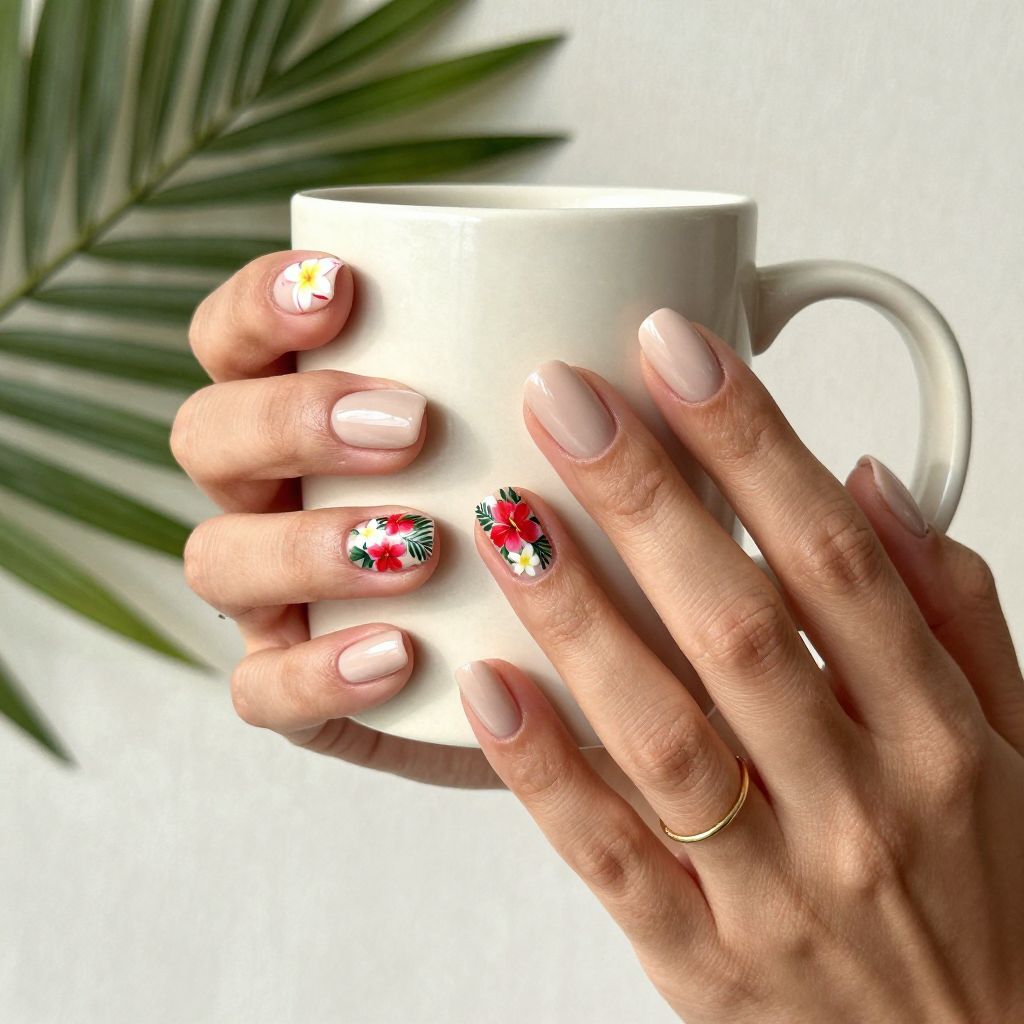Summer Vacation Nail Ideas - Tropical Floral Accent Nails
