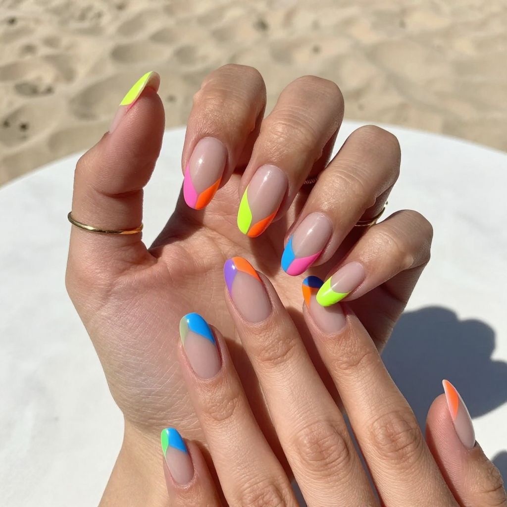 Summer Vacation Nail Ideas - Neon Dip Color Block