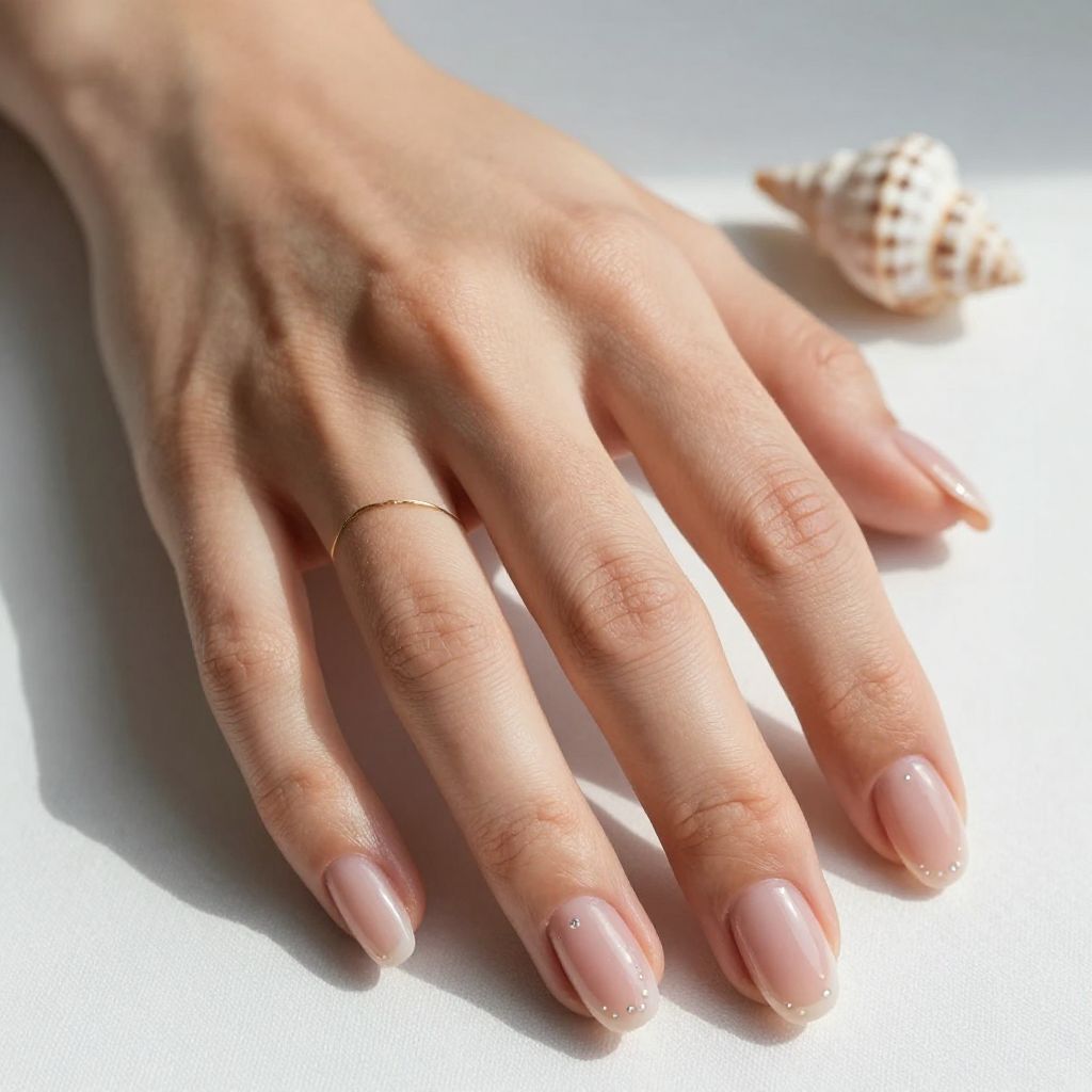Summer Vacation Nail Ideas - Sheer Pink with Micro Pearls