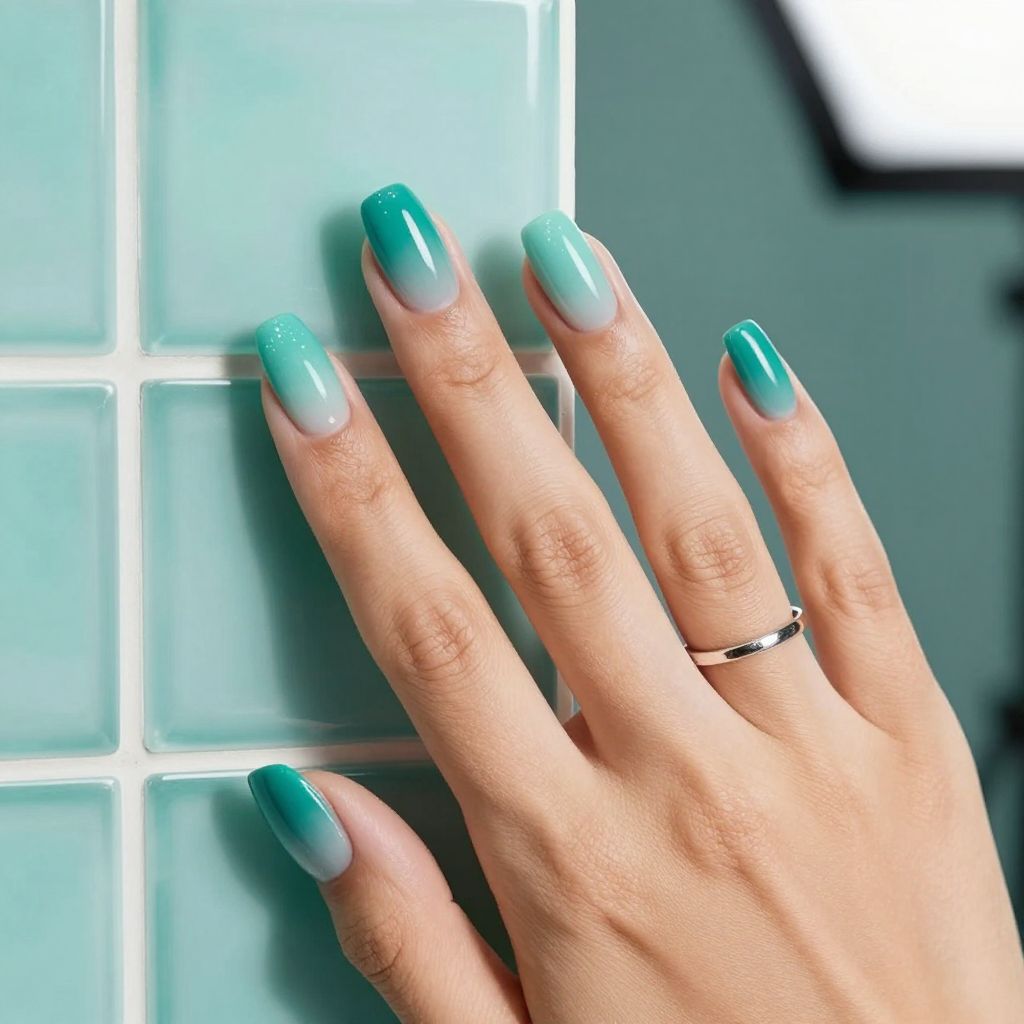 Monochrome teal ombre ballerina nails