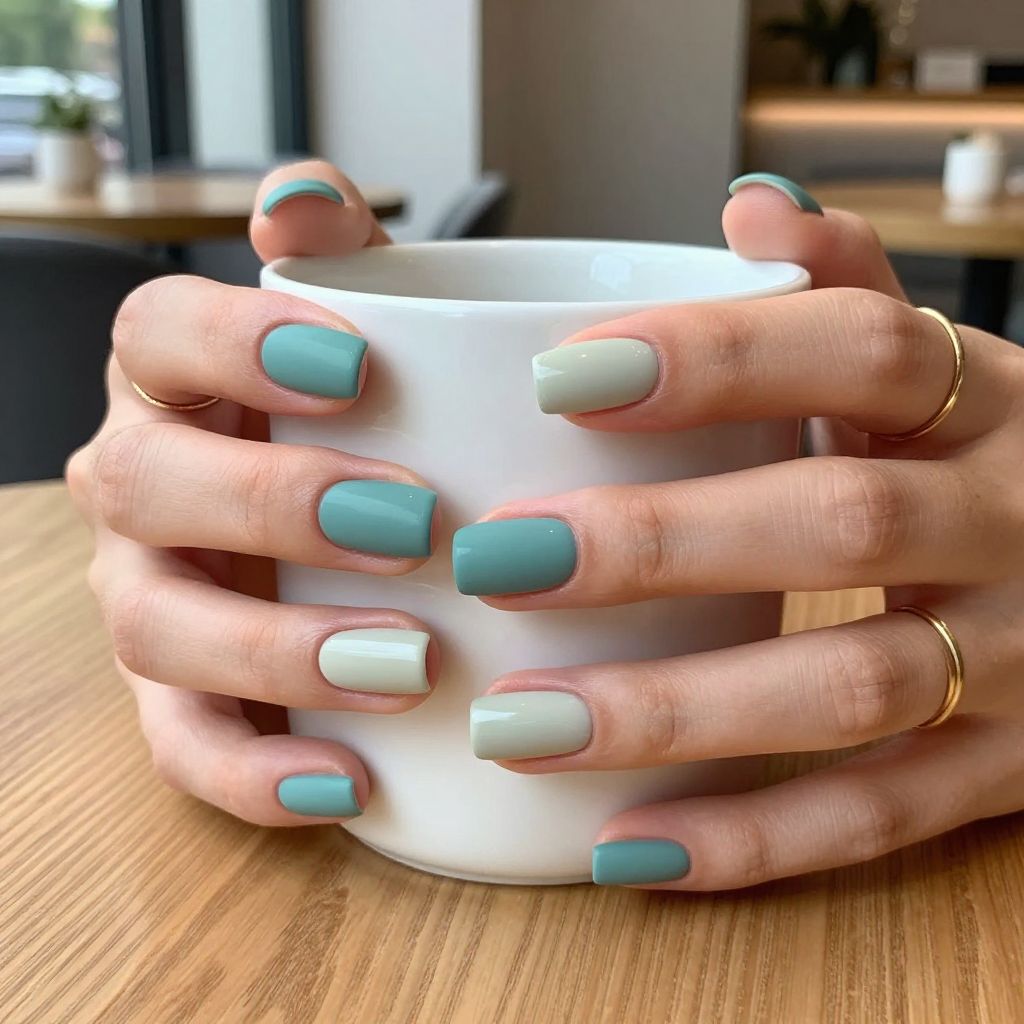 Matte teal velvet square nails