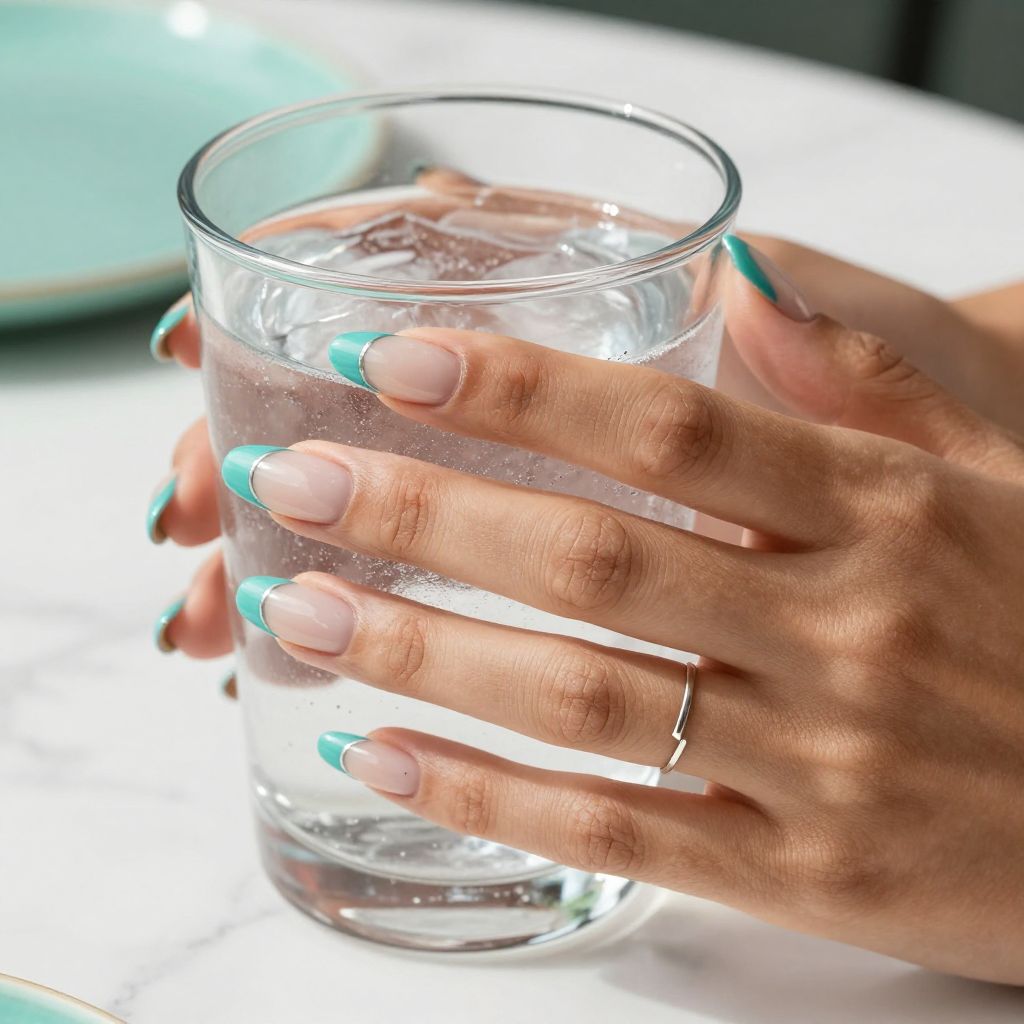 Teal French tip coffin nails