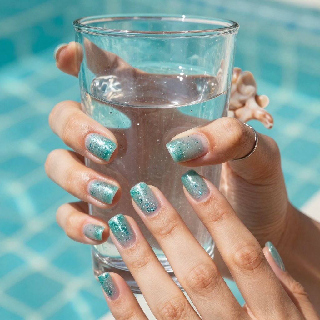 Teal jelly sandwich glitter nails