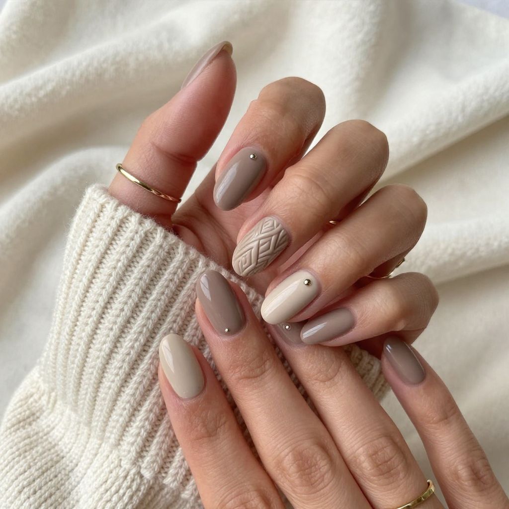 Neutral Sweater Texture Nails