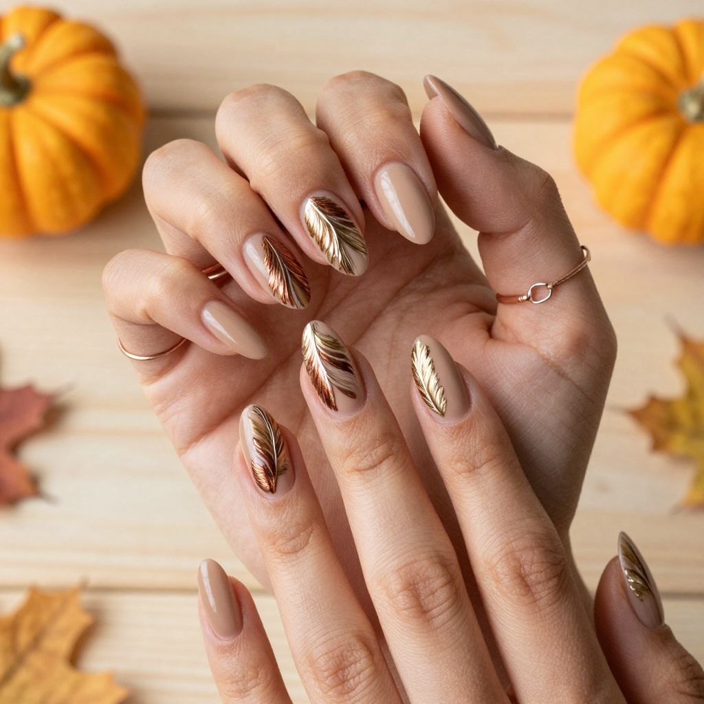 Tan with Metallic Feather Design