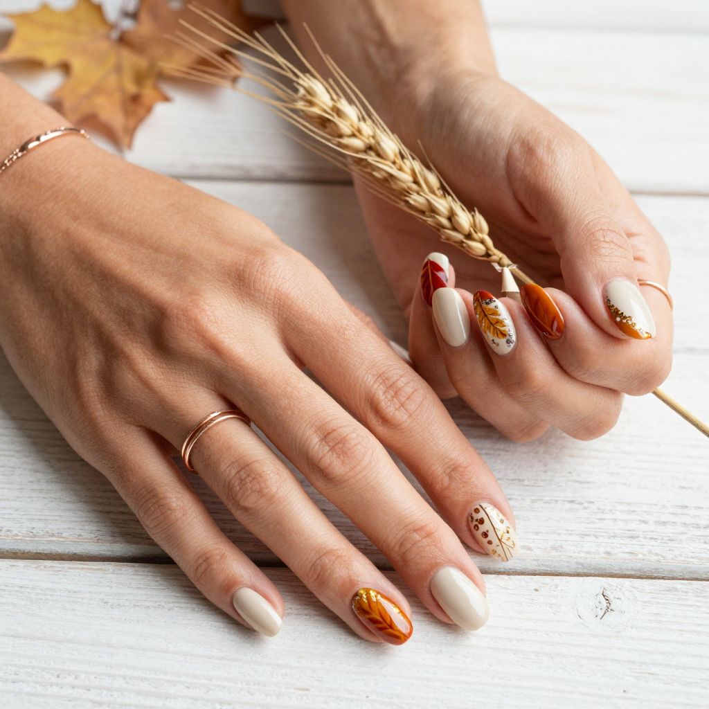 Cream Base with Tiny Leaf Stamping