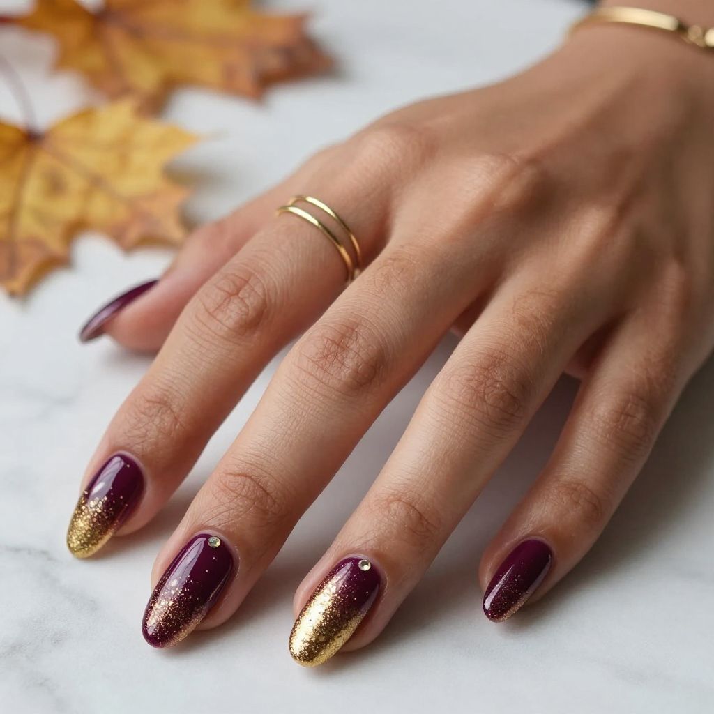 Deep Plum with Gold Glitter Gradient