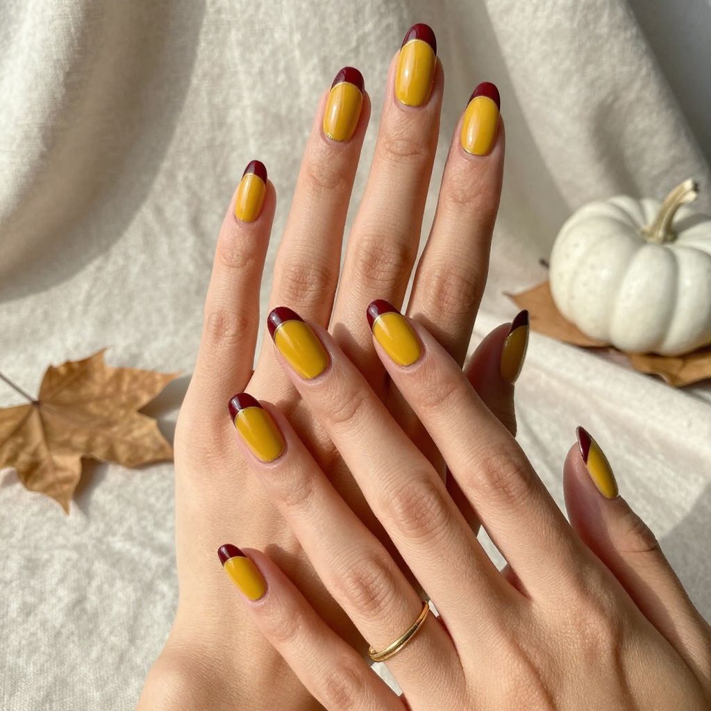 Mustard Yellow with Burgundy Tips