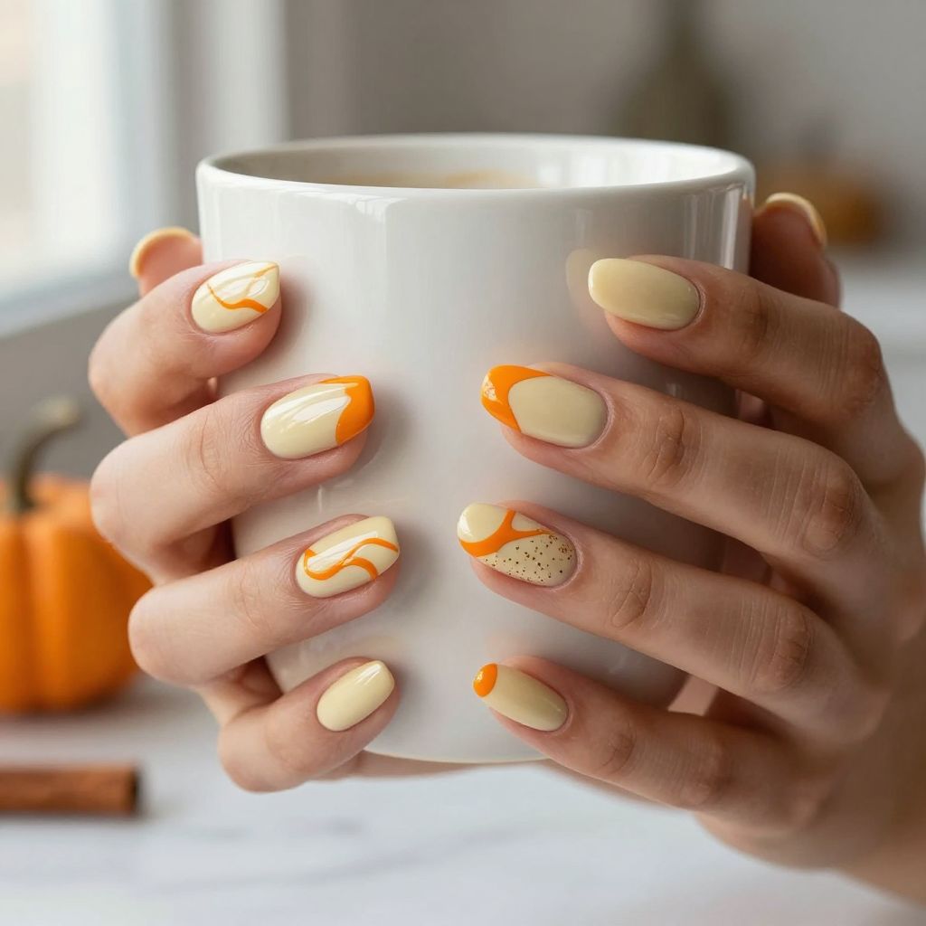 Pumpkin spice swirl thanksgiving nails