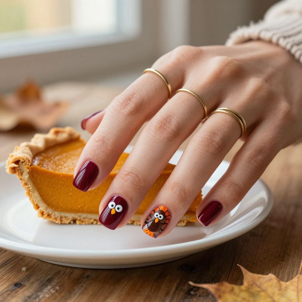 Turkey accent nail Thanksgiving manicure