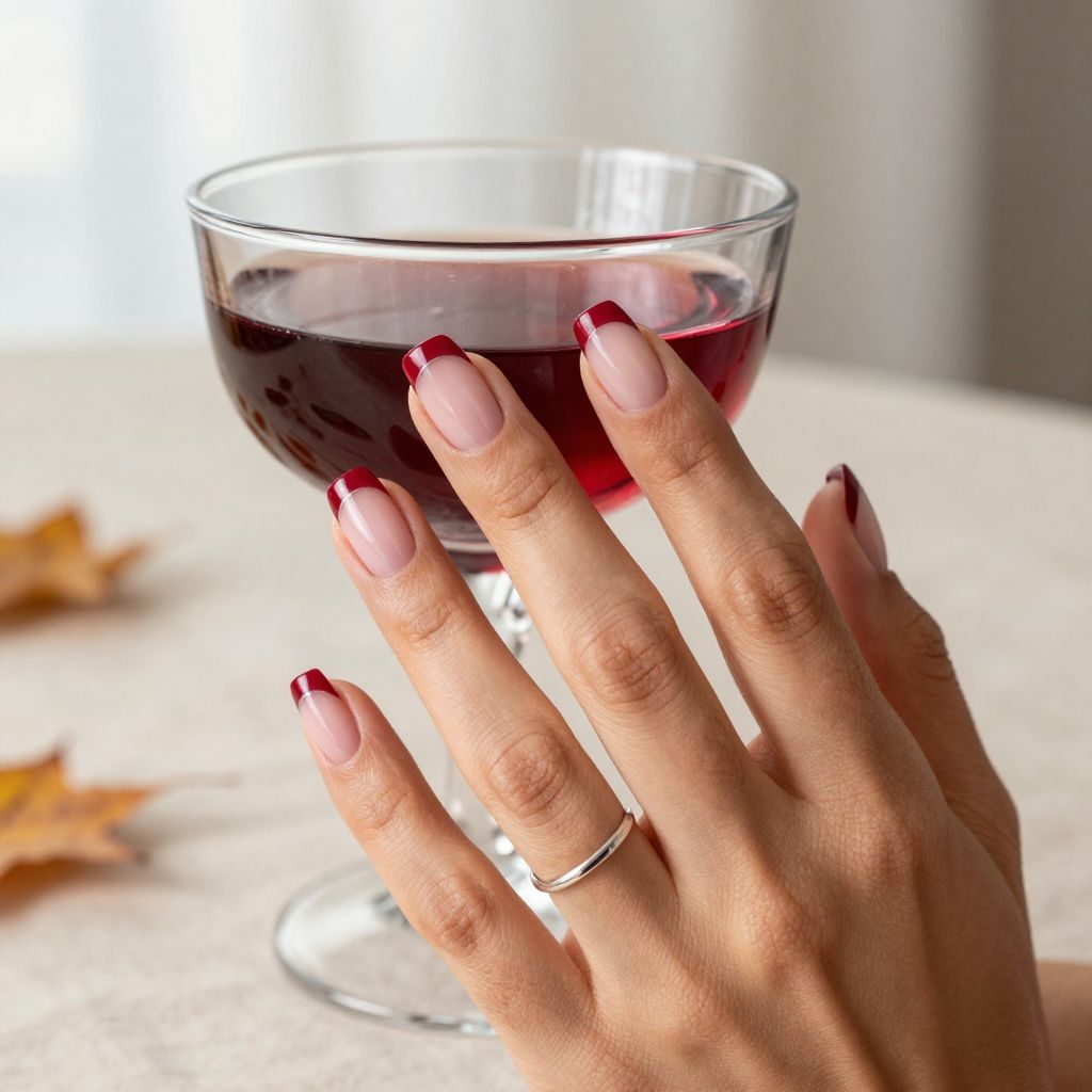 Cranberry French tip nails for Thanksgiving