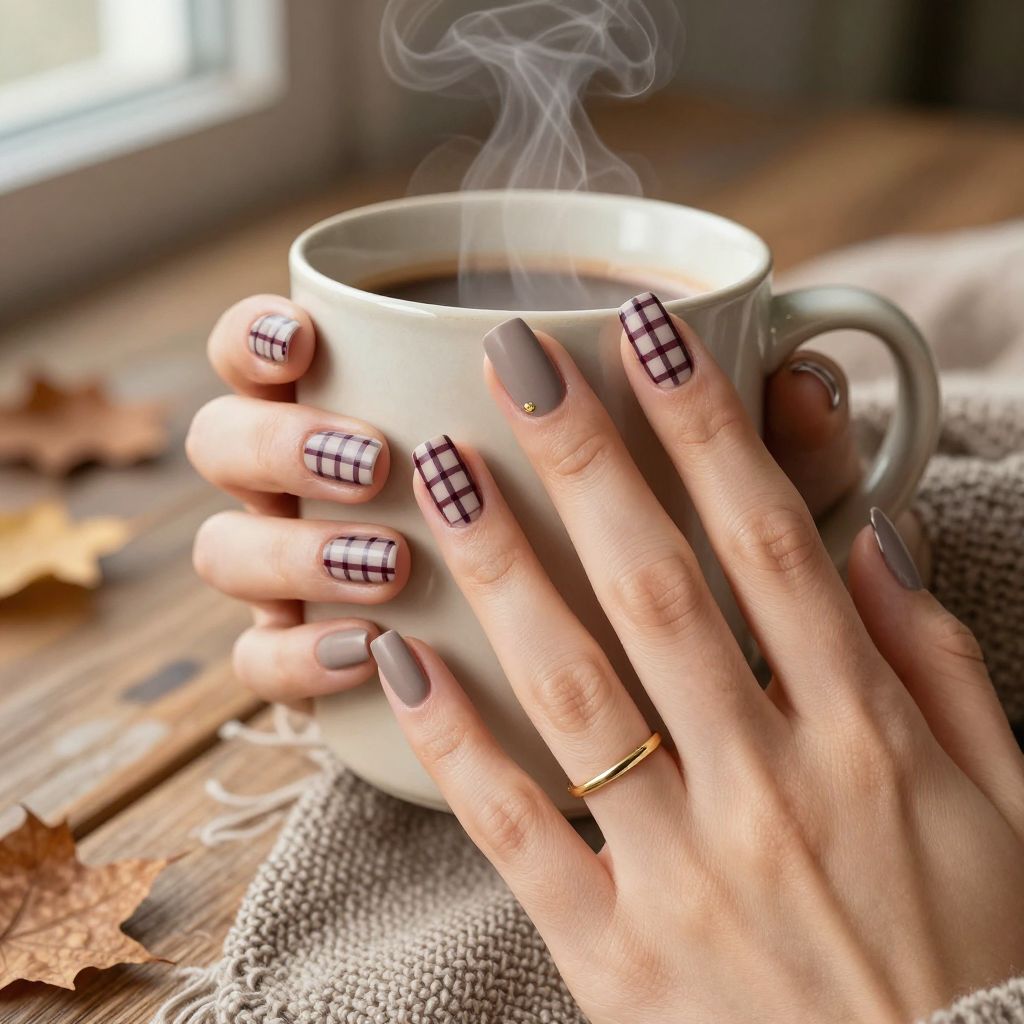 Plaid flannel inspired Thanksgiving nails