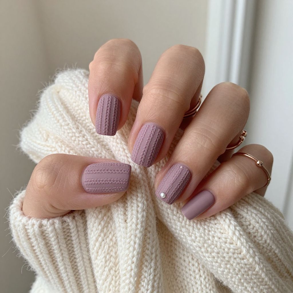 Sweater texture press on Thanksgiving nails