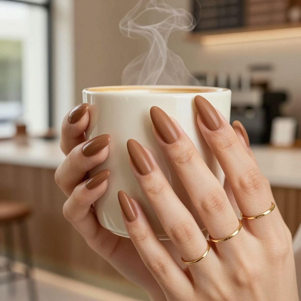 Matte mocha brown elegant Thanksgiving nails