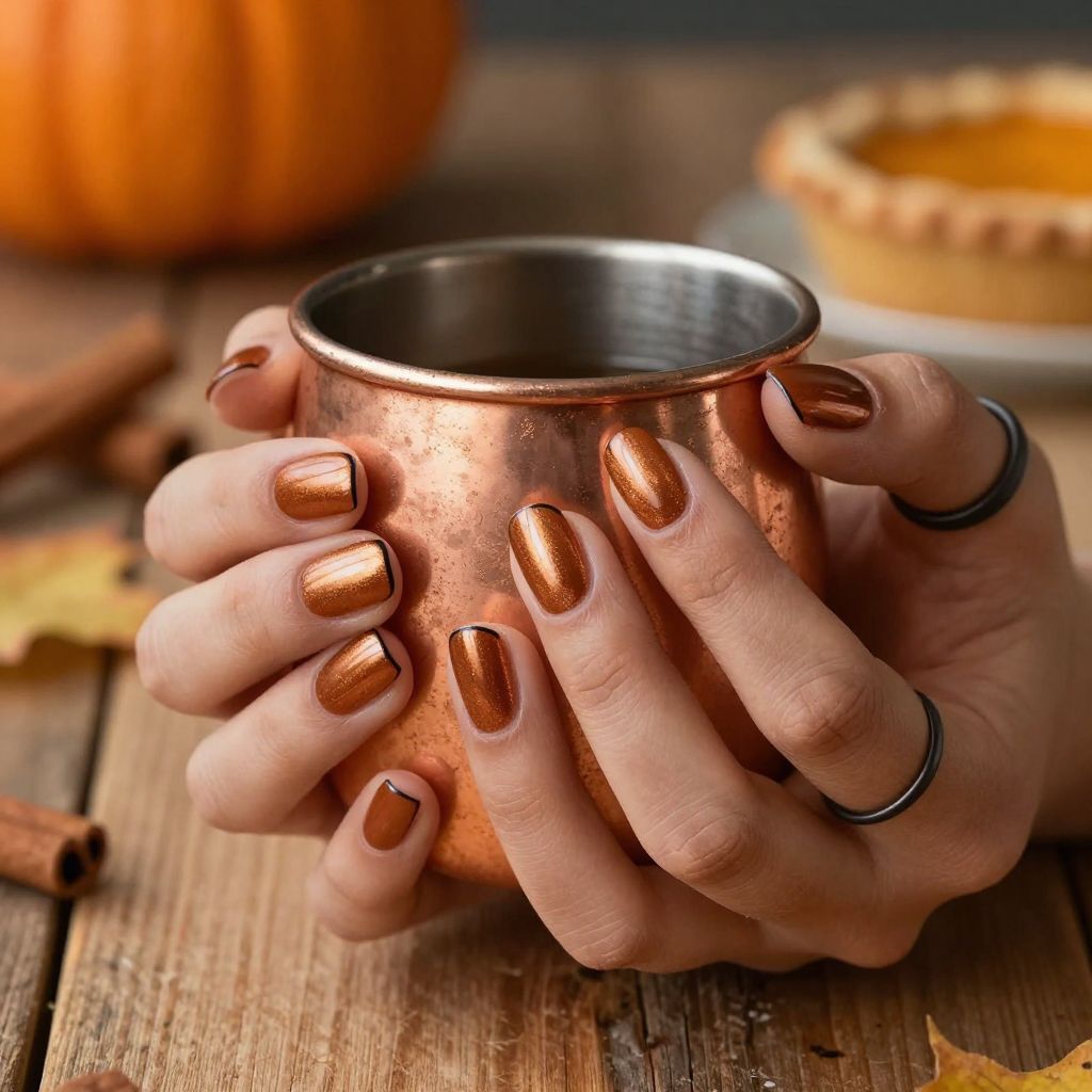 Rustic copper chrome Thanksgiving nails