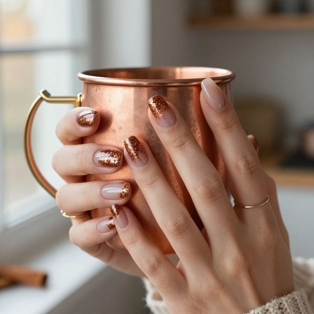 Harvest glitter gradient Thanksgiving nails