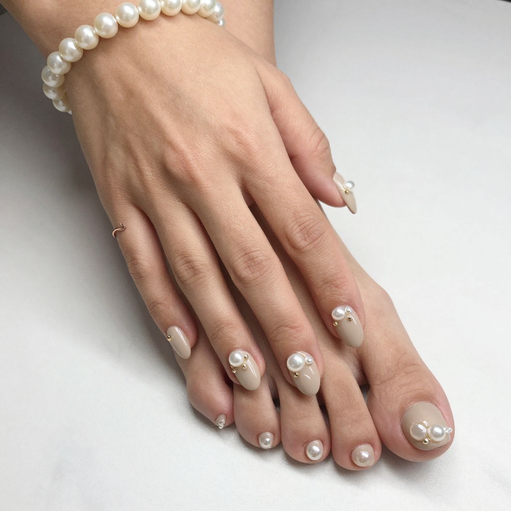 Soft Beige with 3D Pearl Embellishments