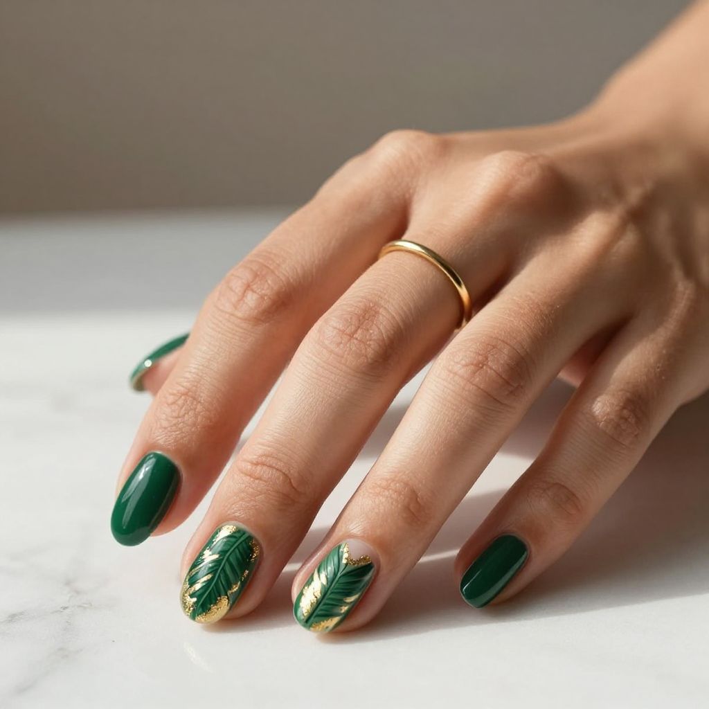 Gold Foil Banana Leaf Nails