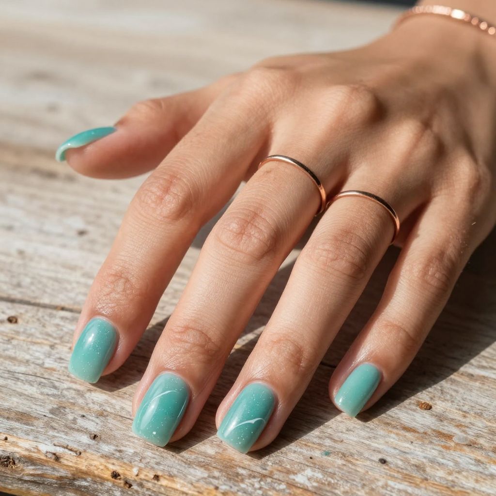 Teal Sea Glass Nails