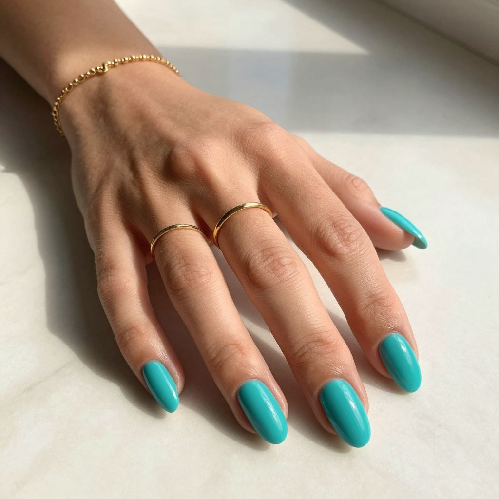 Glossy Turquoise Almond Nails