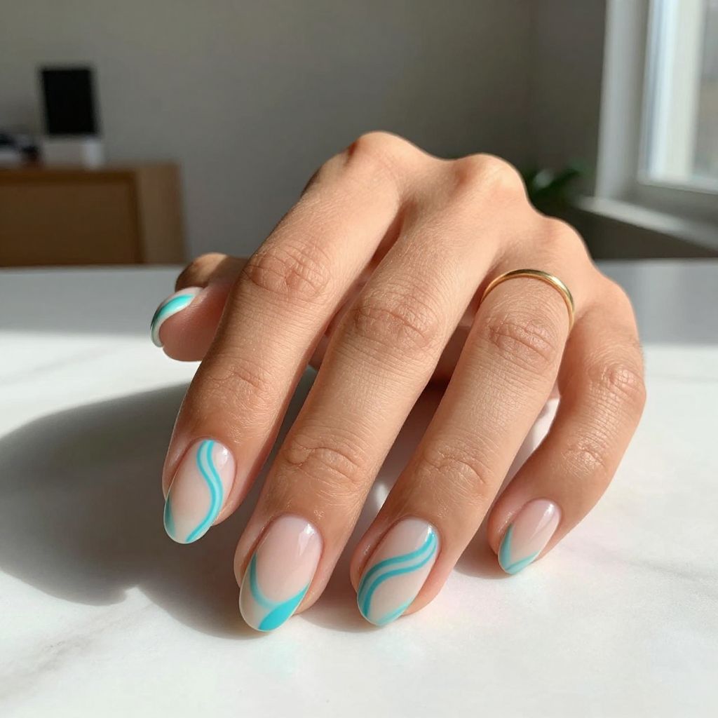 Turquoise Swirl Nails