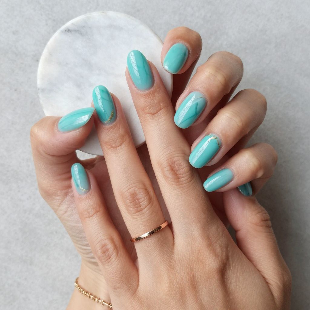 Turquoise and White Marble Nails