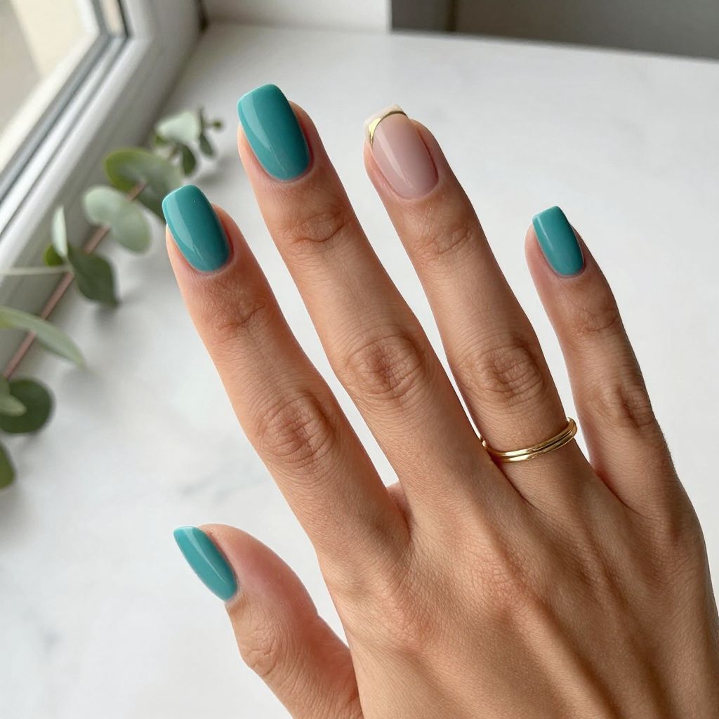 Matte Turquoise Short Nails