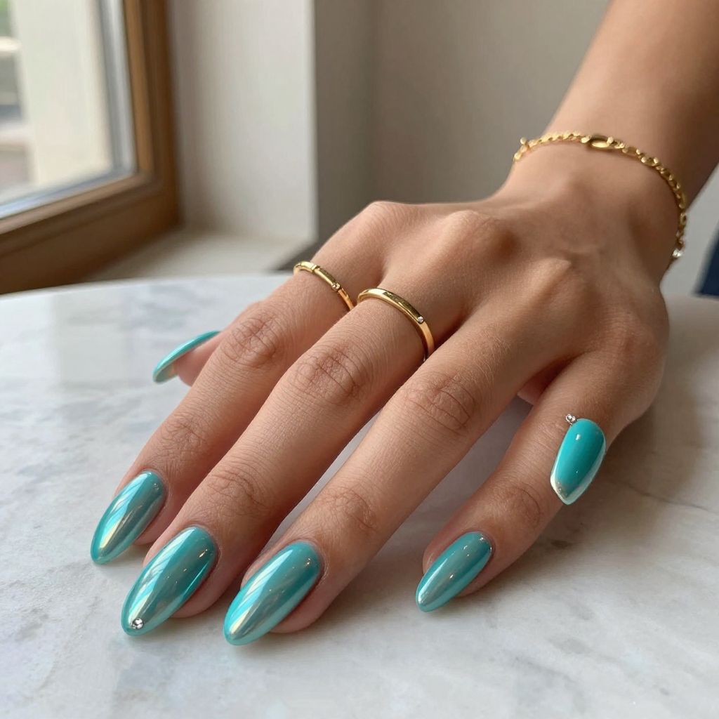 Turquoise Chrome Nail Ideas