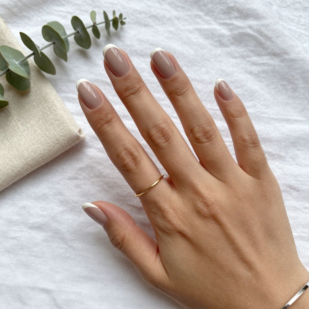 Taupe and White Micro French Nails