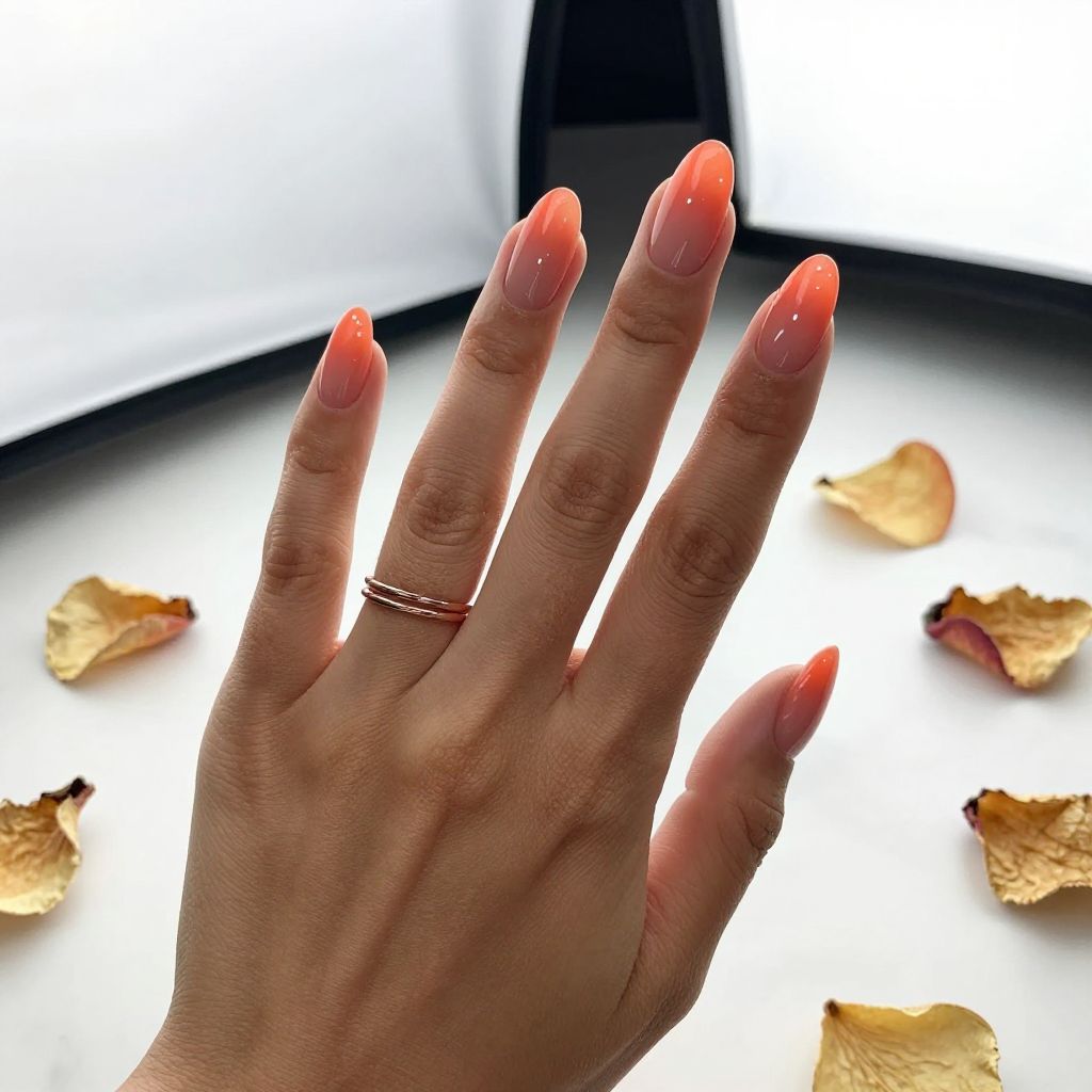 Coral and Peach Sunset Nails