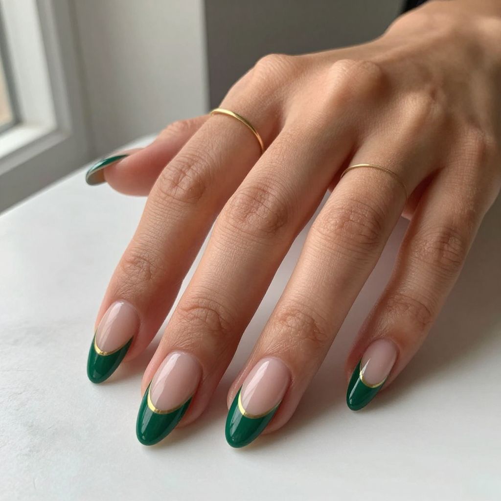 Emerald and Nude Diagonal Nails