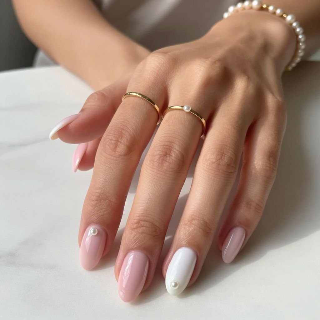 Blush Pink and Milky White Split Nails