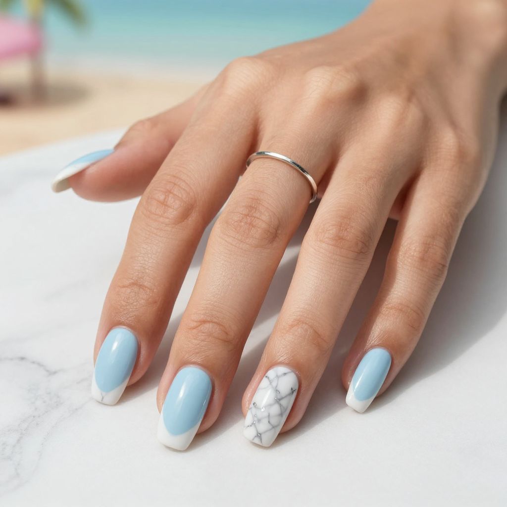 Pale Blue and White Marble Tips