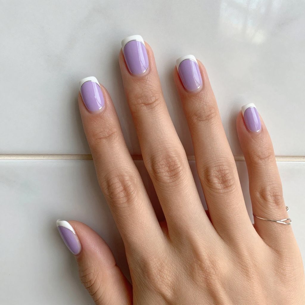 Lavender and White Color Block Nails