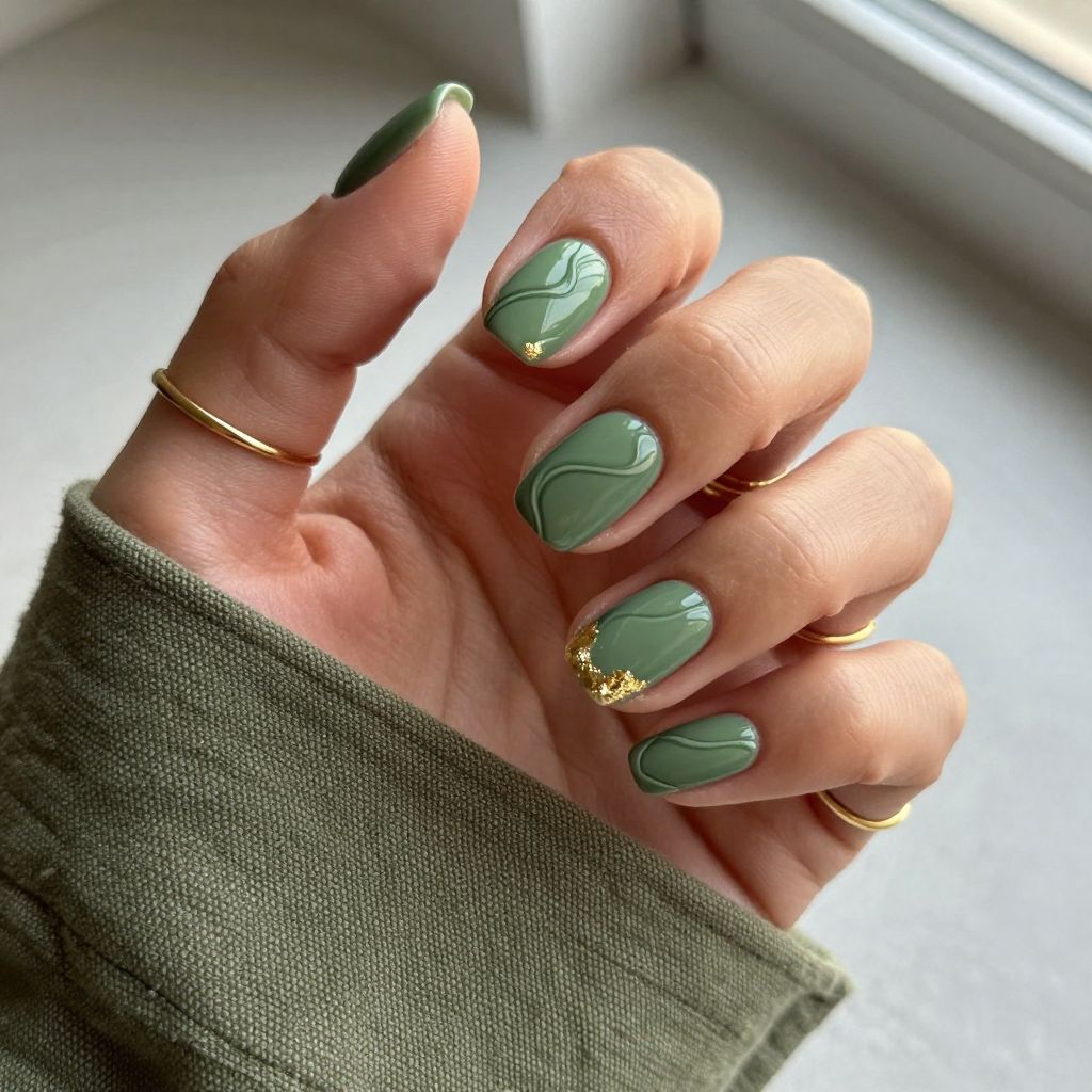 Matte Olive with Glossy Waves