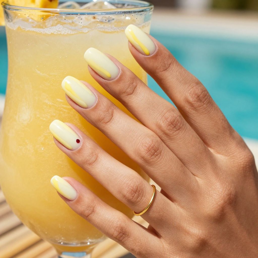 Pina colada drip white and yellow nails