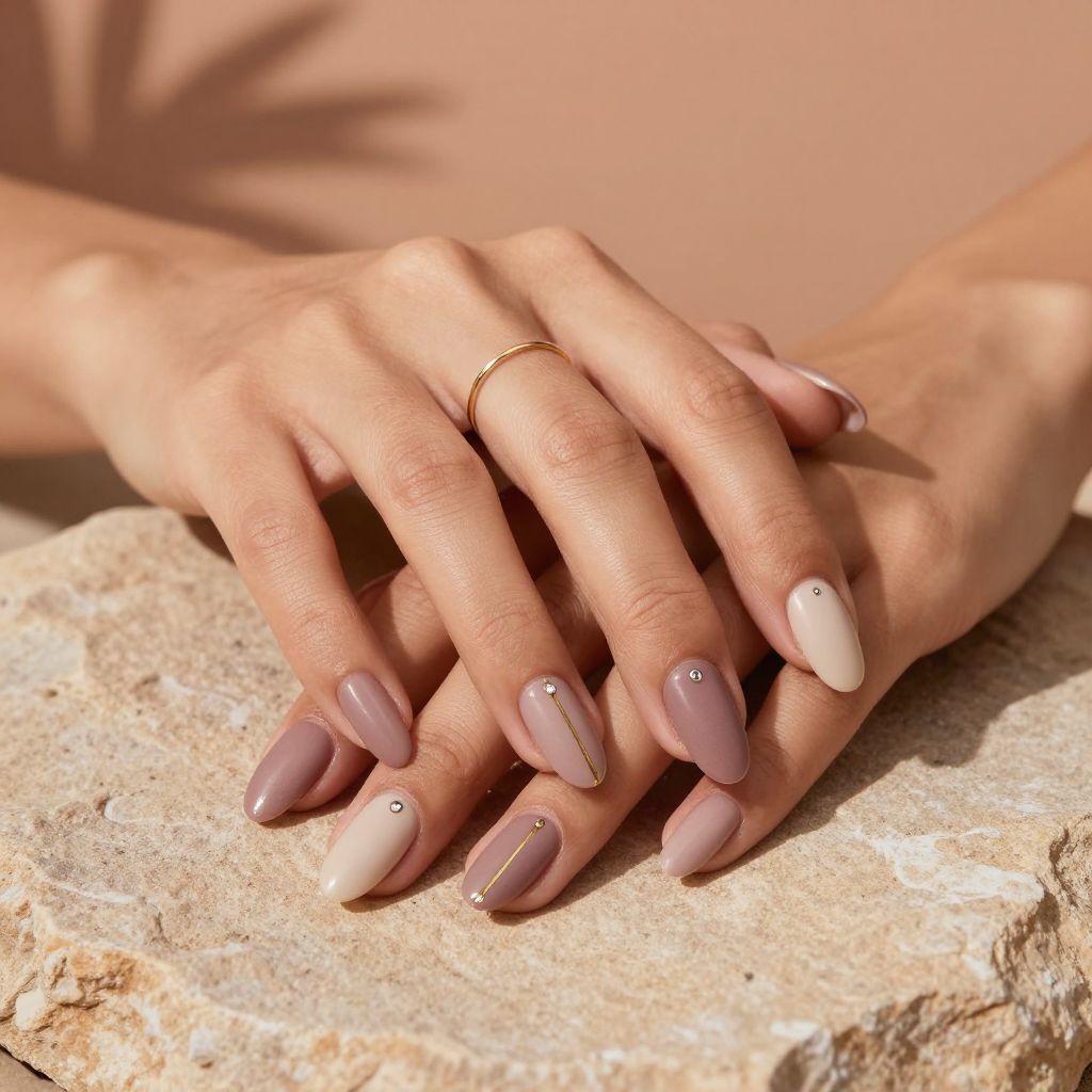 Desert rose matte mauve nails with gold stripe