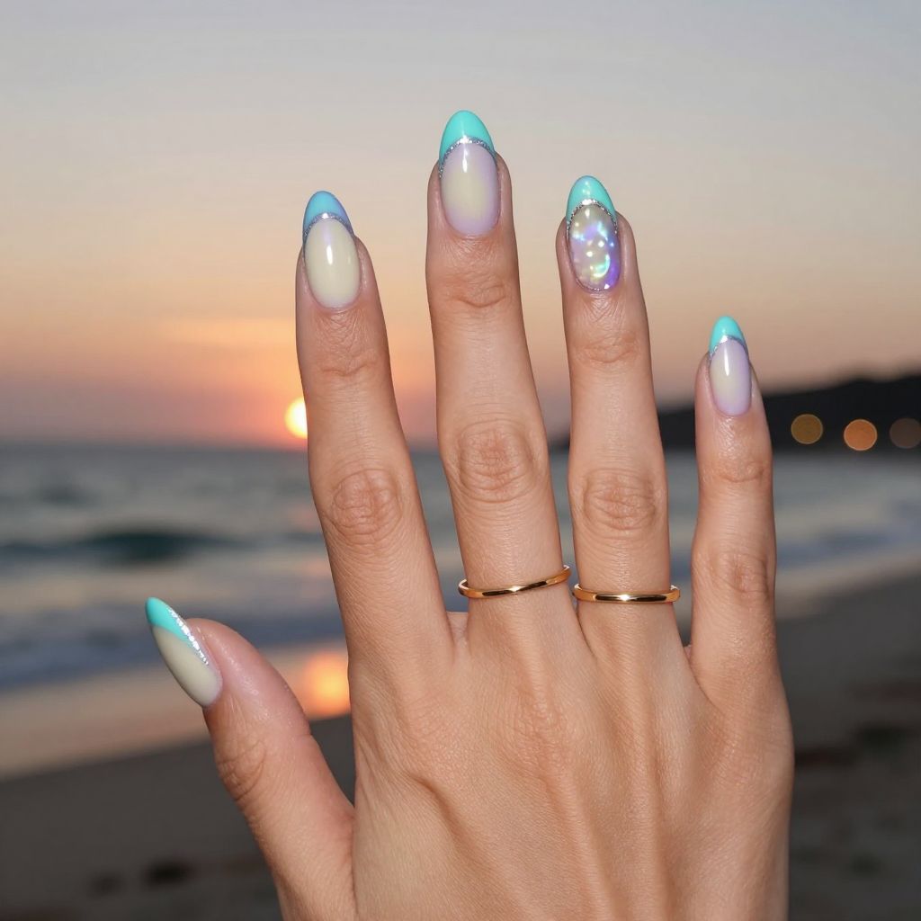 Mermaid chrome tip vacation nails