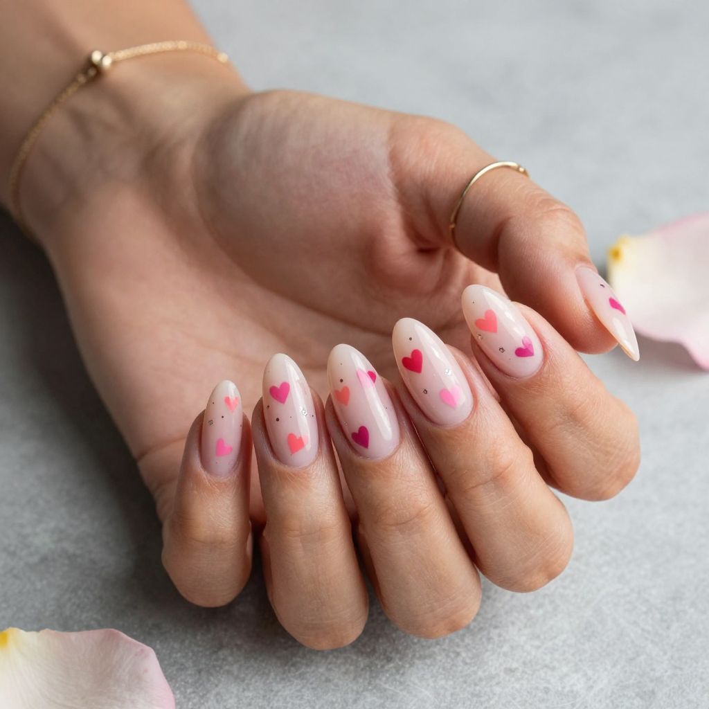 Clear Base With Pink Confetti Hearts