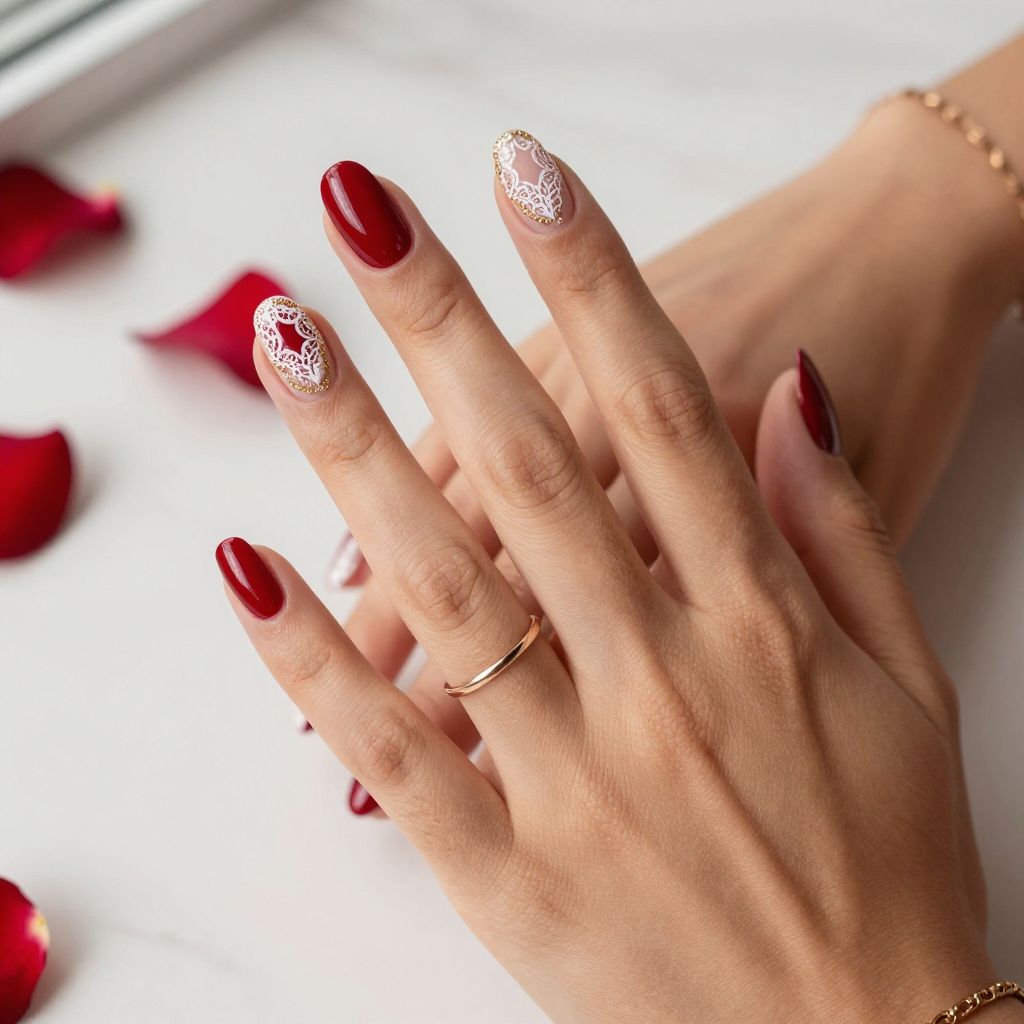 Deep Red with Lace Pattern Details