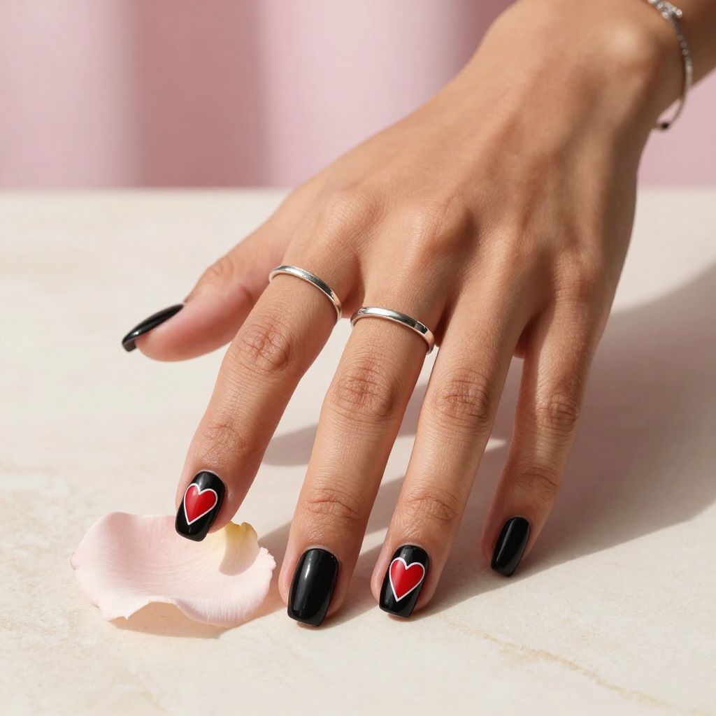 Black with Red and White Nail Art